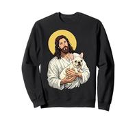 Jésus Tenant Un Bouledogue Français Religieux Sweatshirt