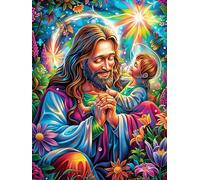 Jésus tenant un enfant dans la forêt magique 1000 Pièces Puzzle Famille En Carton Rigide Conte de fées d'accompagnement magique Difficulté Moyenne Activité Familiale Anti-Stress Loisir Créatif Idée Ca