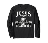 Jesus The Ultimate Deadlifter Funny Christian Workout Gym Manche Longue