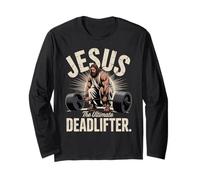 Jesus The Ultimate Deadlifter Muscle Gym Funny Christian Manche Longue