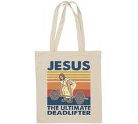Jesus The Ultimate Deadlifter Sac fourre-tout humoristique en coton naturel Motif Powerlifting Blanc