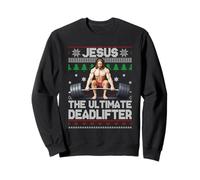 Jesus The Ultimate Deadlifter Ugly Christmas Haltérophilie Sweatshirt
