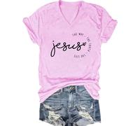 Jesus The Way The Truth The Life T-shirt chrétien à col en V pour homme et femme, rose, 3XL