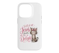 Jesus Thinks I'm A Delight Funny Christian Faith Cat Lover Coque pour iPhone 14 Pro
