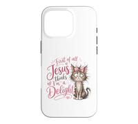 Jesus Thinks I'm A Delight Funny Christian Faith Cat Lover Coque pour iPhone 16 Pro