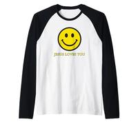 Jésus Vous Aime Visage Heureux Mignon Religieux chrétien Manche Raglan