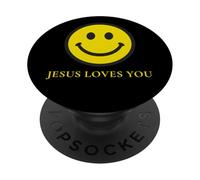 Jésus Vous Aime Visage Heureux Mignon Religieux chrétien PopSockets PopGrip Adhésif