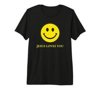 Jésus Vous Aime Visage Heureux Mignon Religieux chrétien T-Shirt Haut de Gamme