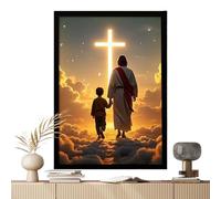 Jésus Wall Art - Cadre d'affiche religieux LED | Image chrétienne lumineuse | Décoration spirituelle pour chambre à coucher, salon, entrée, bureau, école, église, hôtel, appartement, dortoir, Noël