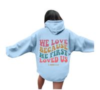 Jesus We Love Because He First Loved Us Sweat à capuche pour femme Workou à manches longues Lettre chrétienne avec capuche Vêtements God Fall Soft Graphic Sports Pulls Tendance Religious Faith Y2K