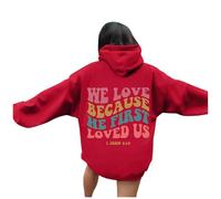 Jesus We Love Because He First Loved Us Sweat à capuche pour femme Workou à manches longues Lettre chrétienne avec capuche Vêtements God Fall Soft Graphic Sports Pulls Tendance Religious Faith Y2K