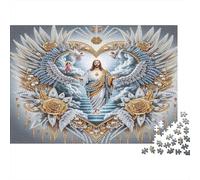 Jesus with Angels Puzzle for Adults: Jesus in Ornate Heart Frame Brainteasing & Challenging Game for Wall Decoration 52x38cm/1000pcs