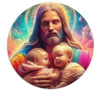 Jésus with Babies 1000 Pièces Puzzle Circulaire Puzzles Classiques Pression Réduite Puzzle Jeu D'Intelligence Cadeaux 1000pcs (67.5x67.5cm)