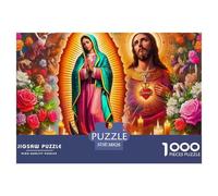 Jesus with Sacred Heart Surrounded by Angels and Saints Fabrication De Qualité pour Les Fans De Puzzles, Adultes Et Adolescents Amateurs De Jeux Cérébraux 38x26cm/1000pcs