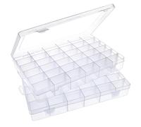 Jesustree Boîte Rangement Plastique Transparente 36 Grilles, Compartiment avec Ajustables Séparateurs pour Perles Bricolage Bijoux Matériel Pêche (2 Pièces)