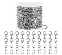 Jesustree Chaîne de Collier, 10 Mètres Chaînes Bijoux Création en Acier Inoxydable avec 20 Fermoirs à Homard et 30 Anneaux de Saut pour DIY Fournitures de Fabrication de Bijoux, 2mm