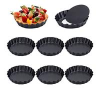Jesustree Moule à Tartelette, Lot de 8 Moule a Tarte à Fond Amovible, 10 cm Revêtement Antiadhésif Ronde Moule à Quiche Plat a Tarte en Acier Carbone Cannelés dentelé pour Individuel Gâteaux Muffins