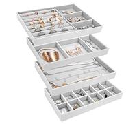 Jesustree Organisateur Bijoux Tiroir, 4Pcs Plateau à Bijoux Eempilable Rangement Collier pour la Maison et Bijouterie Boutique Ranger et Présenter des Boucles d'oreilles, Bagues