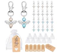 Jesustree Porte-Clés Ange en Perles, 20 Pcs Ensemble de Cadeau Pendentif avec Sac Cadeau en Organza et Papier Kraft Étiquette pour Baptême Banquet Fête Anniversaire la Décoration