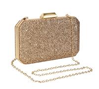 Jesustree Sac de Soirée Pochettes et Clutches Femme, Brillant Argenté Sac à Main en Bandoulière Chaîne Démontable pour Dames Cocktail de Mariage Bal de Fête Formelle (Doré)