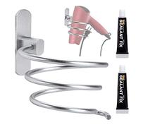 Jesustree Support Seche Cheveux Mural, 2 Pièces Porte Sèche Cheveux en Aluminium, sans Percage Titulaires de Sèche-Cheveux Autocollant pour Hôtel, Salle de Bain, Salon de Coiffure, Argent