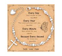 Jesvo Bracelet de perles avec croix chrétienne catholique pour première communion/confirmation/baptême/marraine