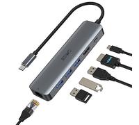 JESWO 6 en 1 Hub/Adaptateur USB C avec RJ45 Ethernet, 4K HDMI, 100W PD,3 Port USB 3.0, Type C Adaptateur Multiport pour Thunderbolt 3 Laptop MacBook Air/Pro, iPad Pro M1/M2, Mac Min