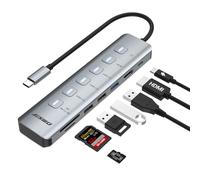 JESWO Hub USB C 7 en 1, 4K @ 60 Hz, adaptateur HDMI vers USB C avec son | 100 W PD, USB 3.0 et lecteur de carte TF/SD, adaptateur multiport en aluminium pour MacBook Pro/Air USB-C, iPad Air