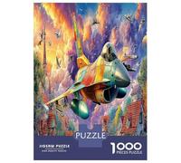 Jet au-Dessus du Village 1000 Pièces Les OVNIS flottent dans Le Ciel Cosmique Vibrant Puzzle Défi Jouet Familial Unique Home Decor Enfants À Partir De 14+ Ans Art Mural Cadeau 38x26cm/1000pcs