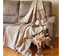 Jet de canap 3 places | Fouta XXL Arthur - Taupe - Beige bandes taupe
