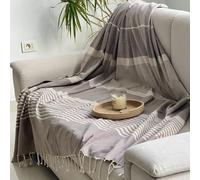 Jet de canap 3 places | Fouta XXL Arthur - Taupe - Taupe bandes beige