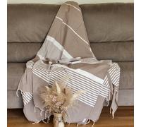 Jet de canap 3 places | Fouta XXL Arthur - Taupe - Taupe bandes blanches