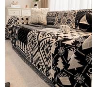 Jet de canapé de Noël, Housses de canapé réversibles | Housse de canapé en chenille, jeté décoratif de Noël for lits, canapés et chaises, doux et confortable(Black,180x200cm)