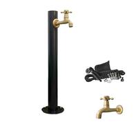 Jet d'eau de Jardin autoportant en Acier Inoxydable avec Robinet et Pistolet d'arrosage de 7,5 mètres - Élément d'irrigation et d'aménagement paysager pour Jardin extérieur (Noir)