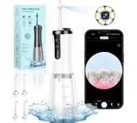 Jet Dentaire Avec Caméra, 1080p Hd Detartreur Dentaire, Jet Dentaire Hydropulseur 350ml Avec 2 Modes 12 Vitesses Et 5 Embouts De Jet, Faible Bruit Et Usb Chargé Pour Ios,Ipad Et Android(Blanc)