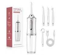 Jet Dentaire Hydropulseur 300ML Hydropulseur Dentaire Sans Fil Portable avec 3 Modes 4 Buses Water Flosser Étanche IPX7 pour Nettoyage pour Voyage et Orthodontie Blanc