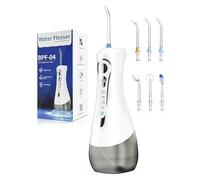 Jet Dentaire Hydropulseur et Portable Irrigateurs Oral avec 4 Modes de Pression d'eau et 6 Embouts Remplaçables,Réservoir 320ML,Rechargeable et Étanche IPX7 Water Flosser Pour La Maison et Les Voyages