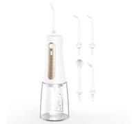 Jet Dentaire Hydropulseur, Irrigateur Oral Professionnel sans fil 5 modes et 4 jets USB-C rechargeable IPX7 Waterproof Dental Picks pour la maison et les voyages (Blanc)