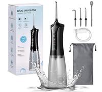 Jet Dentaire Hydropulseur Portable 350 ML avec 4 Modes de Pression d'eau et 4 Embouts Remplaçables,Rechargeable et Étanche IPX7,APP régule la Pression de l'eau Pour La Maison et Les Voyages (Noir)