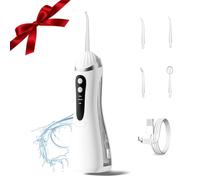 Jet Dentaire Hydropulseur Portable Sans Fil, 4 Buses 3 Modes USB Chargé Étanche IPX7, 200 ML, Dentaire Sans Fil Portable Water Flosser, ultra-fin de 0,6 mm, Pour La Maison et Les Voyages, Blanc