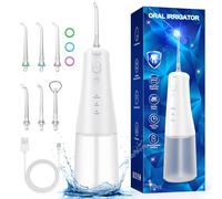 Jet Dentaire Hydropulseur Sans Fil: Irrigateur Dentaire Rechargeable 310 ml, 6 Buses 3 Modes, Oral Flosser Double Débit d'eau, Étanche IPX7, Pour La Maison - Blanc