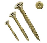 Jet-Fast Premium Vis universelles 5,0 x 70mm, 100 pièces, tête fraisée Duo, pointe autoforeuse, filetage partiel, TX, zingué jaune, vis à bois, vis pour panneaux d'aggloméré, pointe Cut