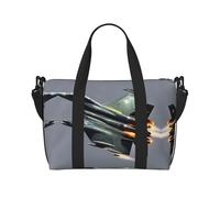 Jet Fighter Petit sac de voyage pliable Sac de voyage Sac de week-end Sac de nuit Gym Hôpital Sacs pour femmes et hommes, noir, One Size