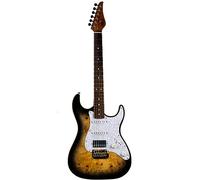Jet Guitars Guitare Strat JS450 QTBR - Micros HSS Alnico - Corps en tilleul massif avec dessus - Touche en palissandre - Manche en érable torréfié - Accordeurs verrouillables - Trémolo à 2 points