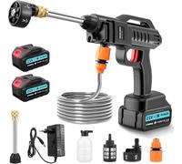 Jet Hawk Nettoyeur haute pression sans fil 62 bar et chargeur 21 V Portable Jet Hawk Nettoyeur haute pression mobile avec buse réglable 6 en 1 et tuyau de 5 m de long pour voitures, fenêtres, pelouses