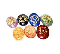Jet International 7 Chakra ovale Reiki gravé de pierres précieuses A ++ définit la thérapie de cristal de guérison w/Pouch Palm Worry Thumb Stone Gift Pâques Love Force interne IMAGE EST JUSTE UNE