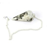 Jet International Pendule en forme de cône en pierre de lune arc-en-ciel à facettes de qualité supérieure guérison réponses spirituelles parfait sous tension