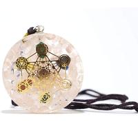 Jet International Quartz rose Orgone Chakra pendentif Cube de Metatron Merkaba rond 2 pouces env. Diamètre 3e oeil Activation Boost Guérison Pierres Précieuses Chakra Équilibrage Grille de Cristal L