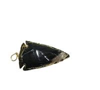 Jet International Women's Exquisite Black Tourmaline Gold Plated Arrowhead Electroplated Flat Pendant Reiki Healing Divine Dowsing Chakra Balancing Meditation Aura Gift Peace Of Mind W/ Pouch