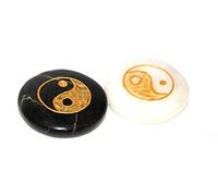 Jet International Ying Yang Meditation Set 2 Stones Round Black White Agate Quartz Body Chakras Reiki Gift Set Crystal Gemstone Engraved Healing Chakra Balancing Pouch Spiritual Pagan Wicca Energy